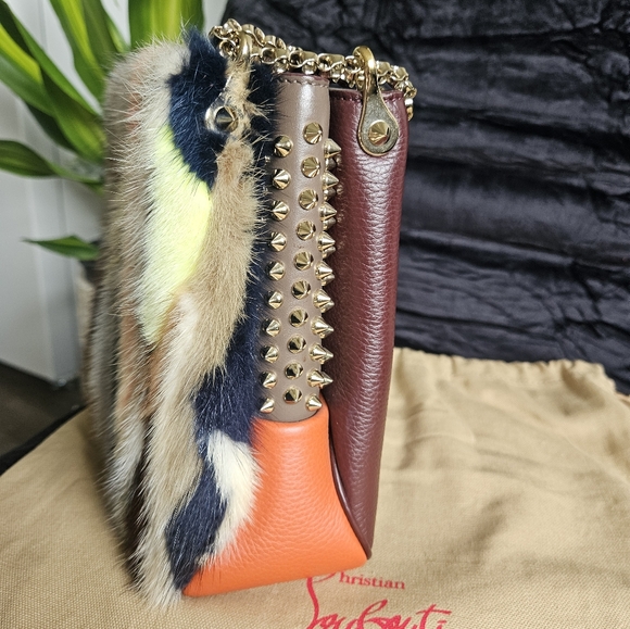 Christian louboutin fur multicolor side studs shoulder bag with gold hardware - Picture 6 of 17
